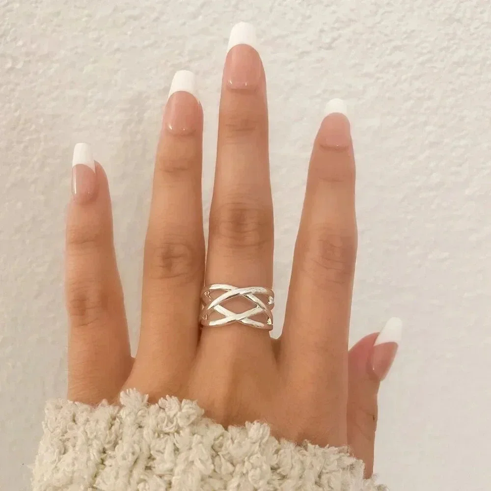925 Sterling Silver Chunky Ring Criss Cross Ring Band Minimalist Ring Band